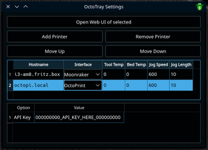 Screenshot of settings dialog in OctoTray version 0.5